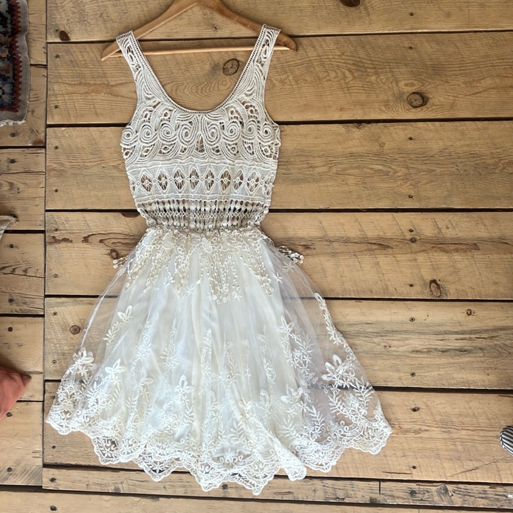 Handmade Dress Lace Sheer Top Tulle Layered Skirt